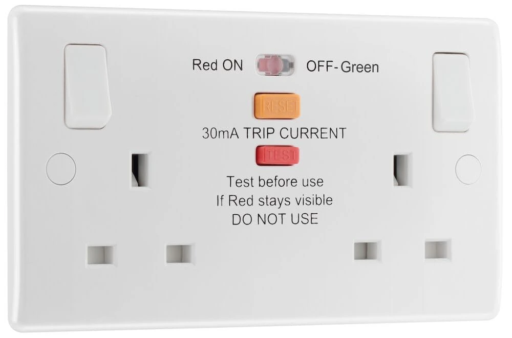 BG Electrical Double Switched Socket with Type A RCD Protection, White Moulded, Round Edge, 13A, 822ARCD-01