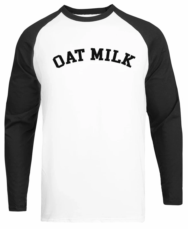 Oat Milk Urban Outfitters Aesthetic White Unisex Baseball Tee Black Sleeve T-Shirt