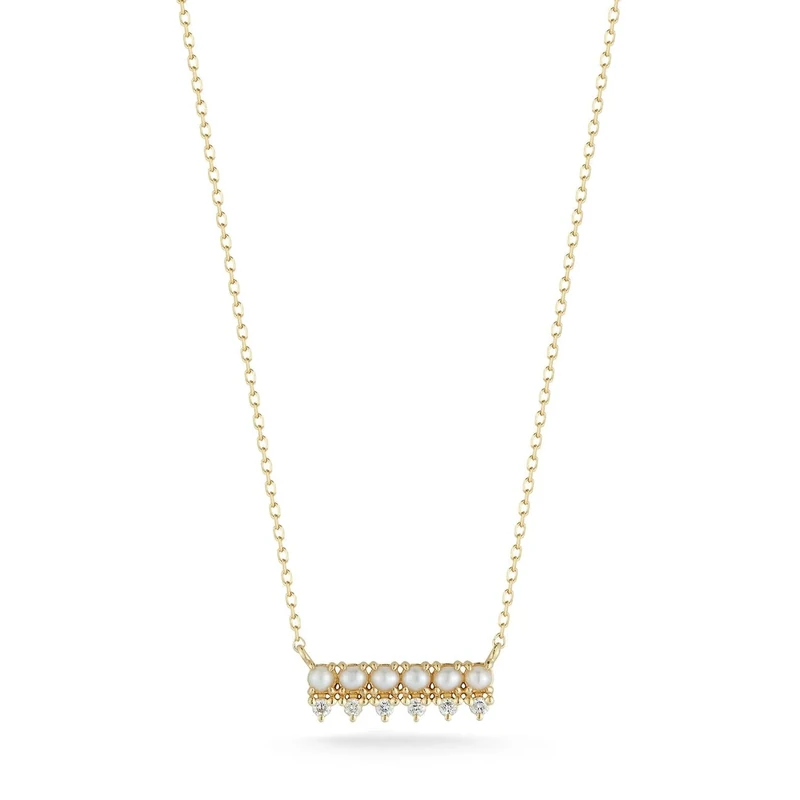 MATEO New York, The little things pearl and diamond horizontal bar necklace