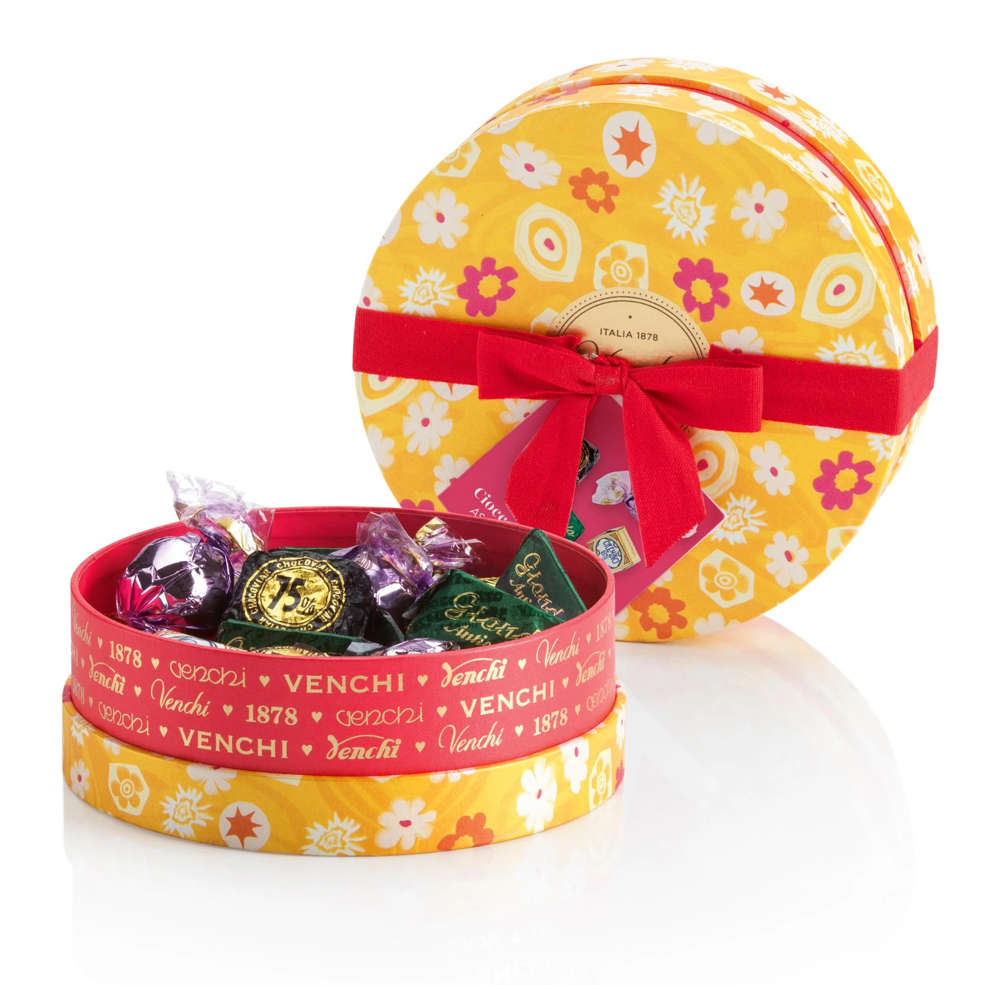 Venchi - Hatbox with 14 Assorted Chocolates, Gianduia Flavour, Extra Dark and Caramel with "Piedmont Hazelnut", Gluten-Free, 200 gr Spring Collection Gift Box, Gift Idea