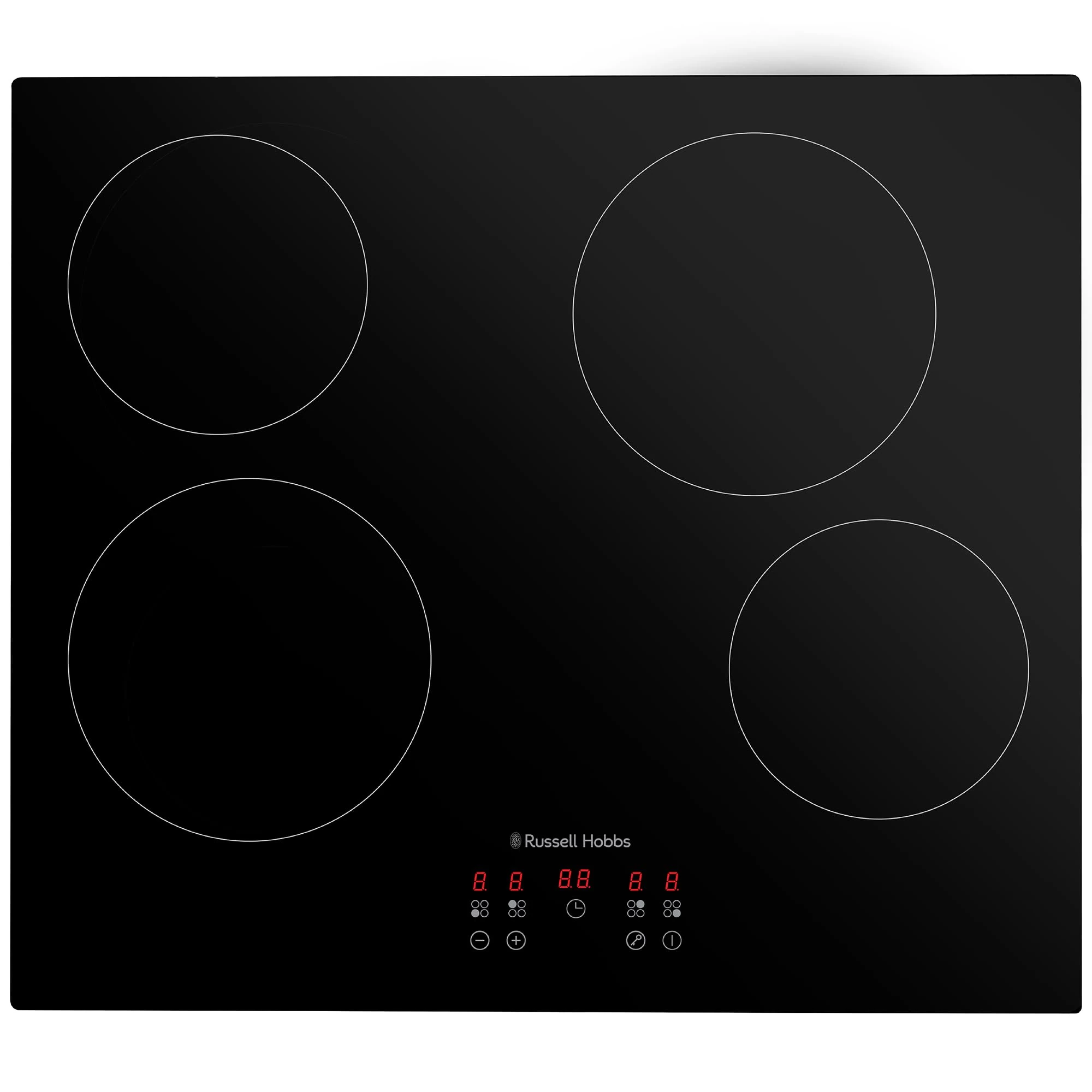 Russell Hobbs Electric Ceramic Hob 59cm Wide with 4 Cooking Zones, Electric 9 Power Levels, Touch Control & Easy Clean, Safety Cut Off, Timer & LED Display, Child Lock RH60EH413B