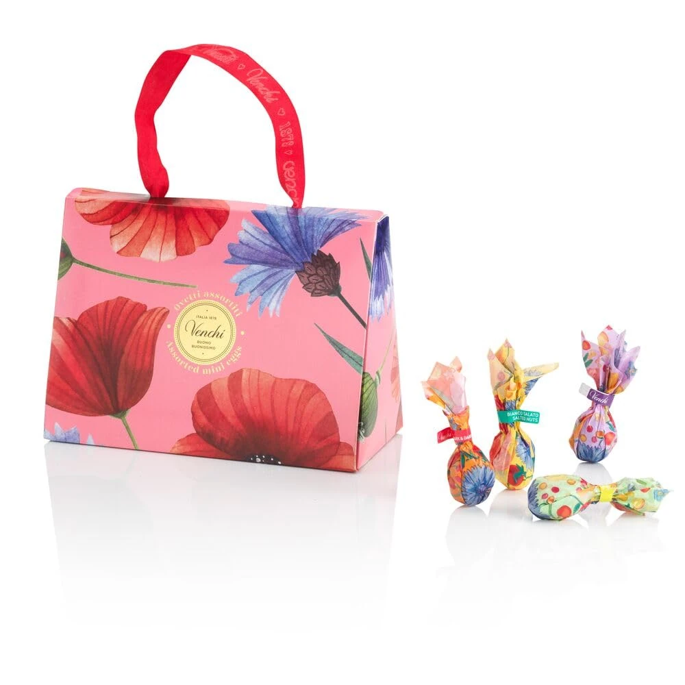 Venchi - Papaveri Bag with Chocolate Eggs, Assorted Flavours with "Piedmont Hazelnut", Pistachios and Almonds, Gluten-Free, 180 gr Easter Collection Gift Box, Gift Idea
