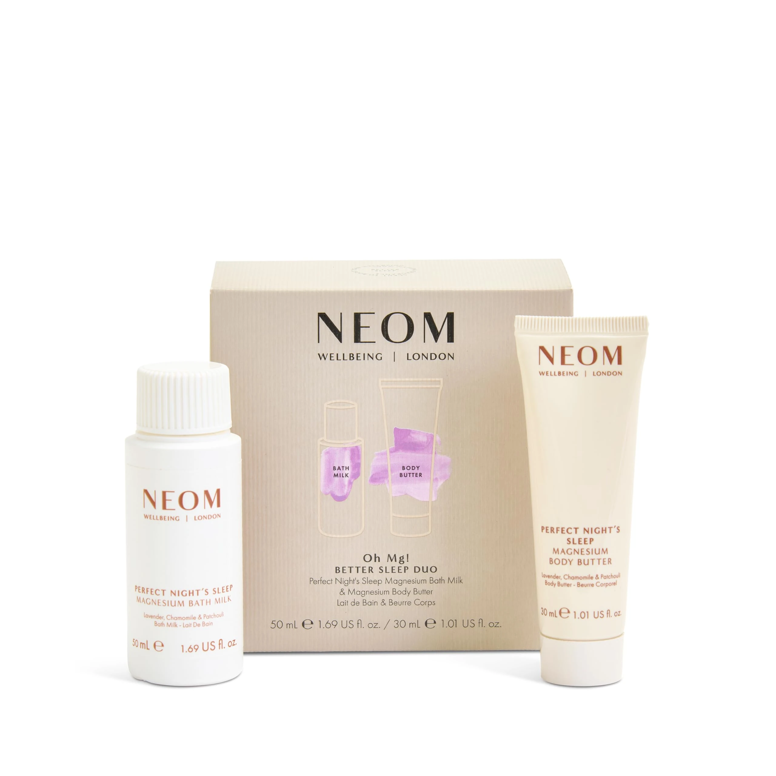 NEOM Oh Mg! Better Sleep Duo Gift Set | Perfect Night's Sleep Magnesium Bath Milk & Magnesium Body Butter I 100% Natural I Feel relaxed and ready for bed