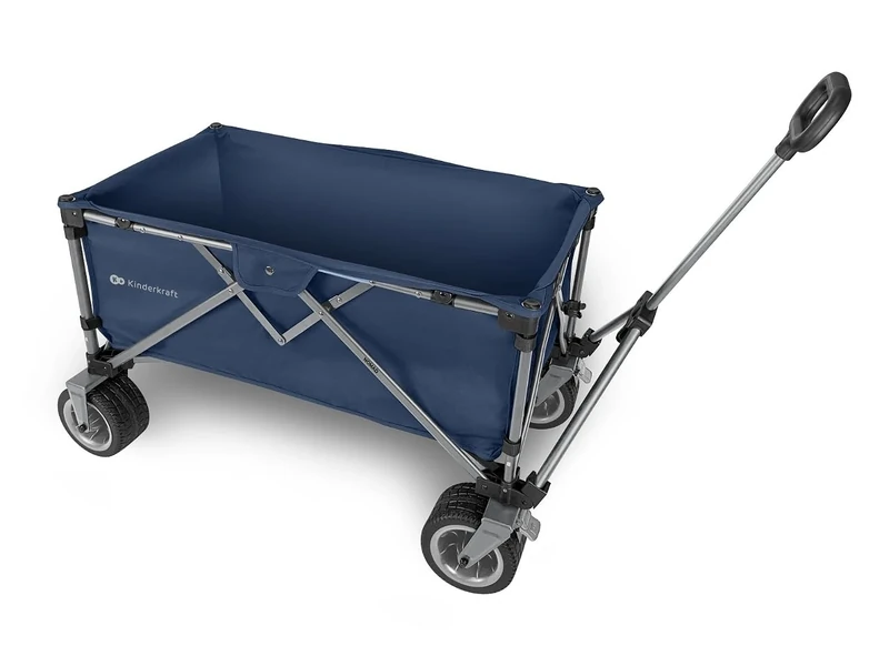 Kinderkraft ROLLSTER, Foldable wagon, 100 kg load capacity, 130 l volume, sturdy steel frame, Oxford 600D fabric, large all-terrain wheels, telescopic handle, compact, easy to transport, Blue