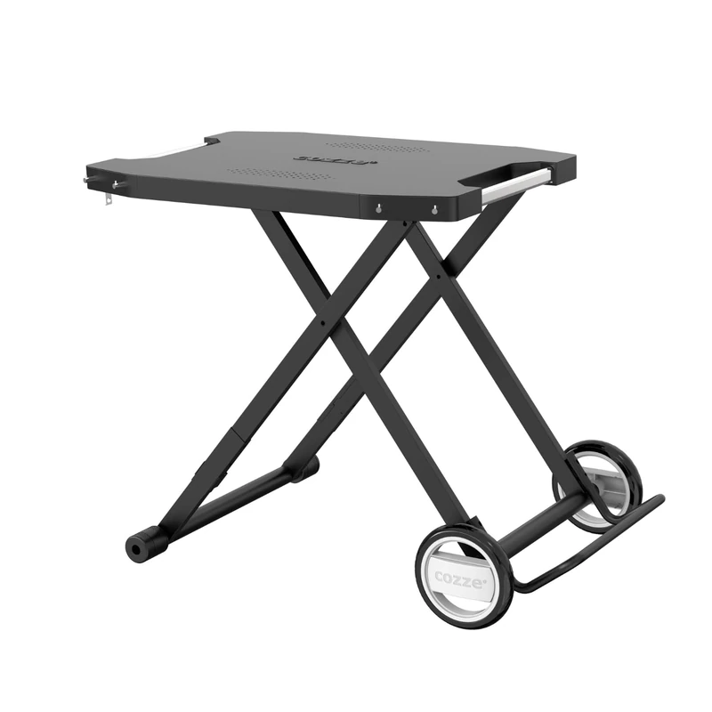 Cozze® Folding Outdoor Table, Black – Portable Prep Table with 2 Wheels, Stainless Steel Handles & 4 Hooks, Powder-Coated Zinc-Treated Steel, 50 kg Max Load, Worktop 67.5 x 53.5 cm
