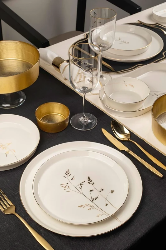 Elegant 27-Piece Dinner Set, 100% Porcelain, White & Gold | Includes Service Plates, Bowls, and Platters | Perfect for Special Occasions & Entertaining