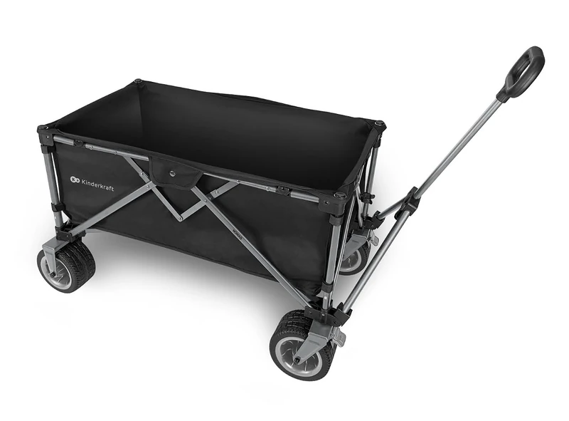 Kinderkraft ROLLSTER, Foldable wagon, 100 kg load capacity, 130 l volume, sturdy steel frame, Oxford 600D fabric, large all-terrain wheels, telescopic handle, compact, easy to transport, Black