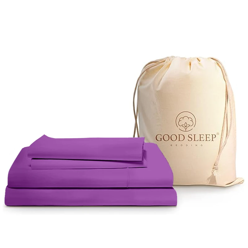 Good Sleep Bedding 100% Cotton Bed Sheets Queen - 4 Pcs Queen Sheet Set Deep Pocket, 800 TC Luxury Fitted Sheets Queen Size, Fits Up to 15.7 Inches, Soft & Breathable Hotel Sheets - Purple Sheets