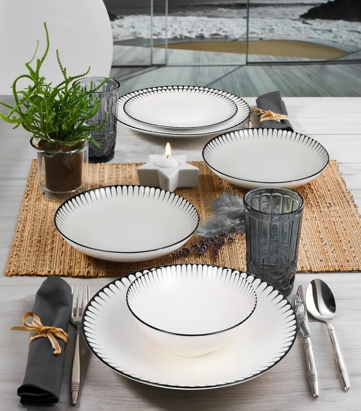 Elegant 24-Piece Dinner Set, 100% Porcelain, Includes Service Plates, Bowls, Dessert Plates, Dishwasher & Microwave Safe, Perfect for Any Occasion