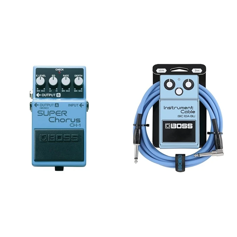 BOSS CH-1 Stereo Super Chorus Effects Pedal Bundle with BOSS BIC-10A-BU Instrument Cable