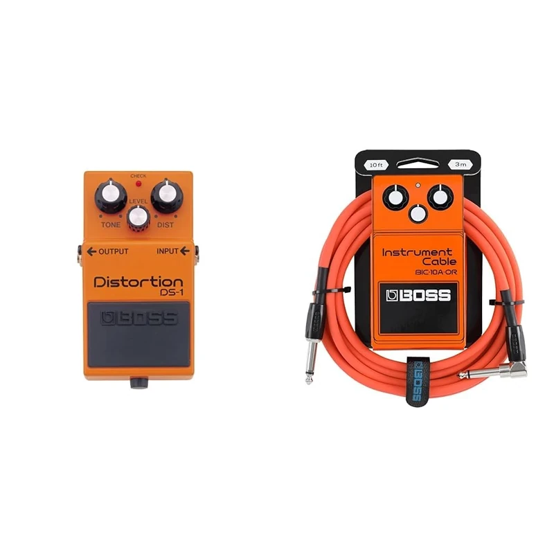 BOSS DS-1 Distortion Pedal Bundle with BOSS BIC-10A-OR Instrument Cable