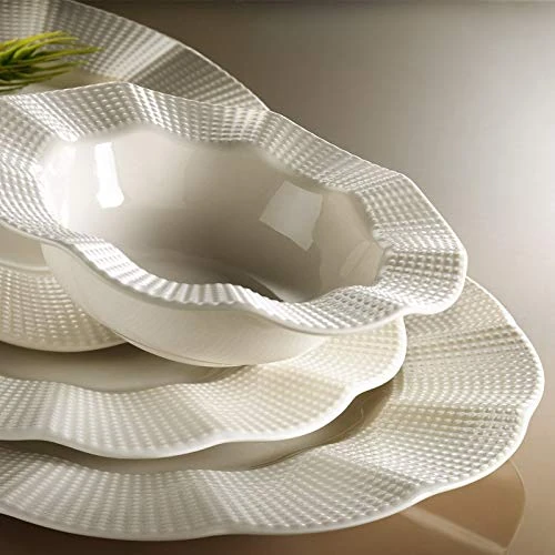 Elegant 24-Piece Dinner Set, 100% Porcelain, Cream Colour, Includes Service Plates, Bowls & Dessert Plates, Dishwasher & Microwave Safe, Perfect for Any Occasion