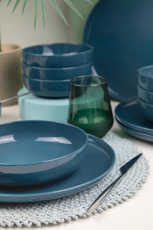 Elegant 12-Piece Dinner Set, Dark Blue Porcelain, 4 Service Plates (27 cm), 4 Plates (20 cm), 4 Bowls (15 cm), Microwave & Dishwasher Safe, Stylish & Durable