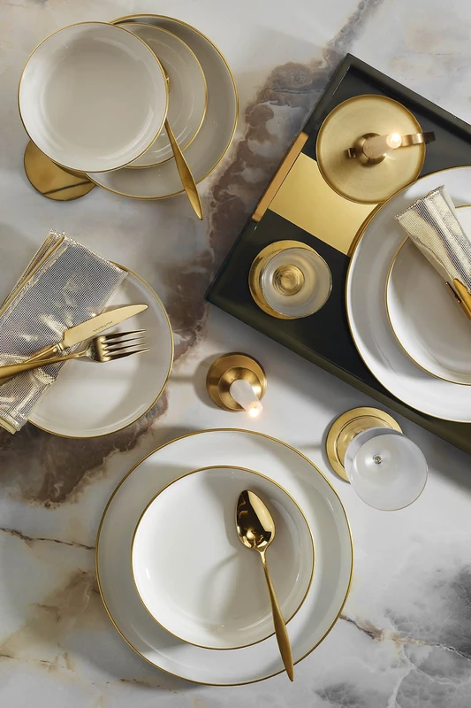 Elegant 16-Piece Dinner Set, 100% Porcelain, Includes Service Plates, Bowls & Dessert Plates, Perfect for Stylish Dining, Not Dishwasher or Microwave Safe