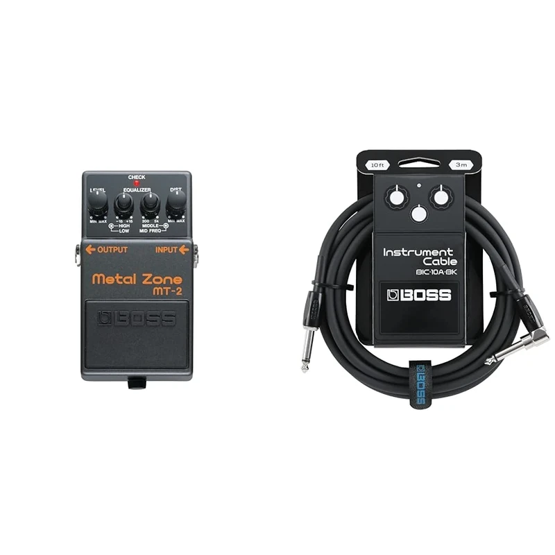 BOSS MT-2 Metal Zone Effects Pedal Bundle with BOSS BIC-10A-BK Instrument Cable