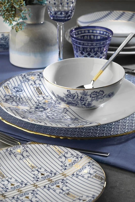 Elegant 16-Piece Dinner Set, 100% Porcelain, Includes 4 Service Plates (25 cm), 4 Plates (20 cm), 4 Bowls (14 cm), 4 Mugs (8 cm), Perfect for Stylish Dining