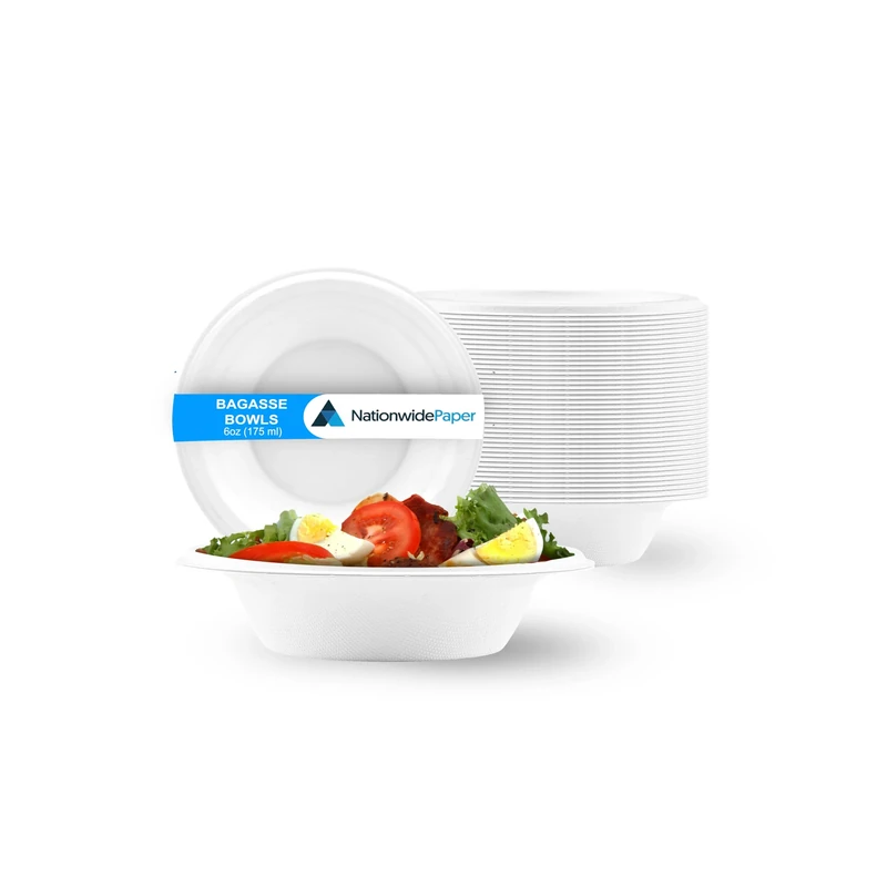Nationwide Paper Strong White Paper Bowls, Disposable Compostable Bagasse Bowl for Party, Eco Friendly Tableware Bowls, 6oz - Pack of 1000