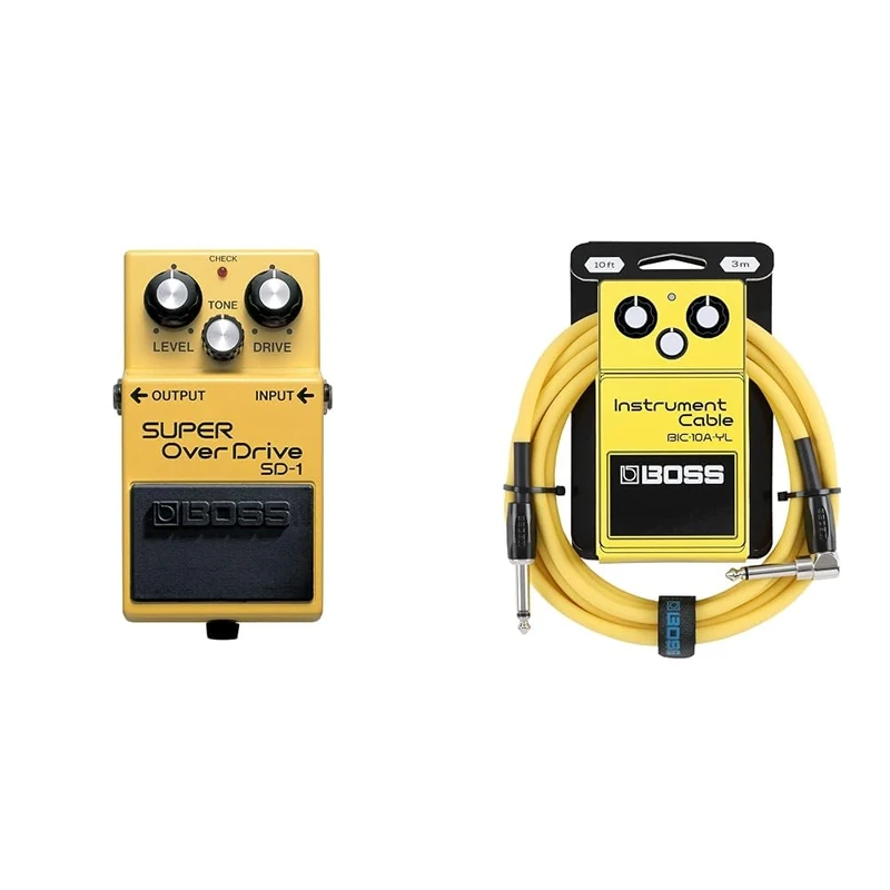 BOSS SD-1 Super Overdrive Pedal Bundle with BOSS BIC-10A-YL Instrument Cable