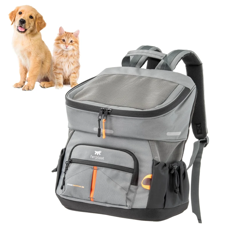 Ferplast Dog Carrier VOYAGER, Cat Backpack, Cat Carrier, Pet Carrier, Wide Opening, Adjustable Straps, Safety Strap, with Cushion, Max 10 kg, 33x23x41H, Grey