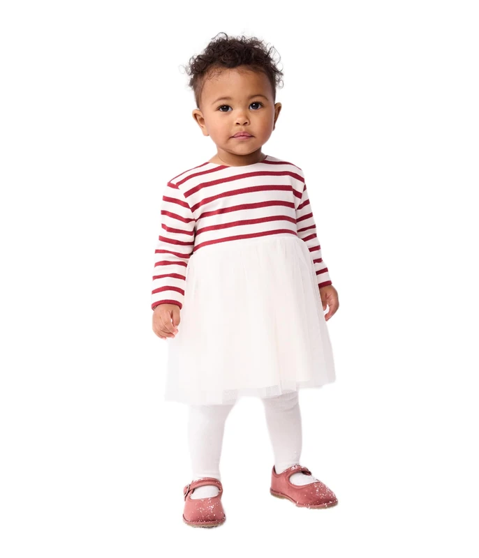 Petit Bateau Robe bébé bi-matière Manches Longues - Image 1