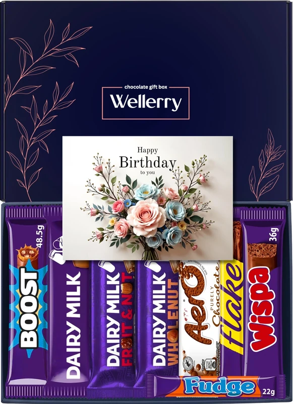 Wellery Chocolate Gift Box – Double Sealed for Gifting – 8 Full Sized Bars – Perfect Birthday Letterbox Gift Hamper – For Kids, Friends, Colleagues, Teachers, Grandparents, Him & Her