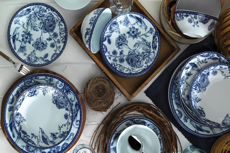 Elegant 24-Piece Dinner Set, 100% Porcelain, Blue & White, Includes Service Plates, Bowls, Dessert Plates, Dishwasher & Microwave Safe, Perfect for Any Occasion - Image 1