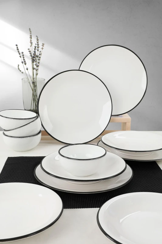Elegant 12-Piece Ceramic Dinner Set, 100% Stoneware, Antibacterial & Easy Clean, Dishwasher & Microwave Safe, White, Perfect for Stylish Dining