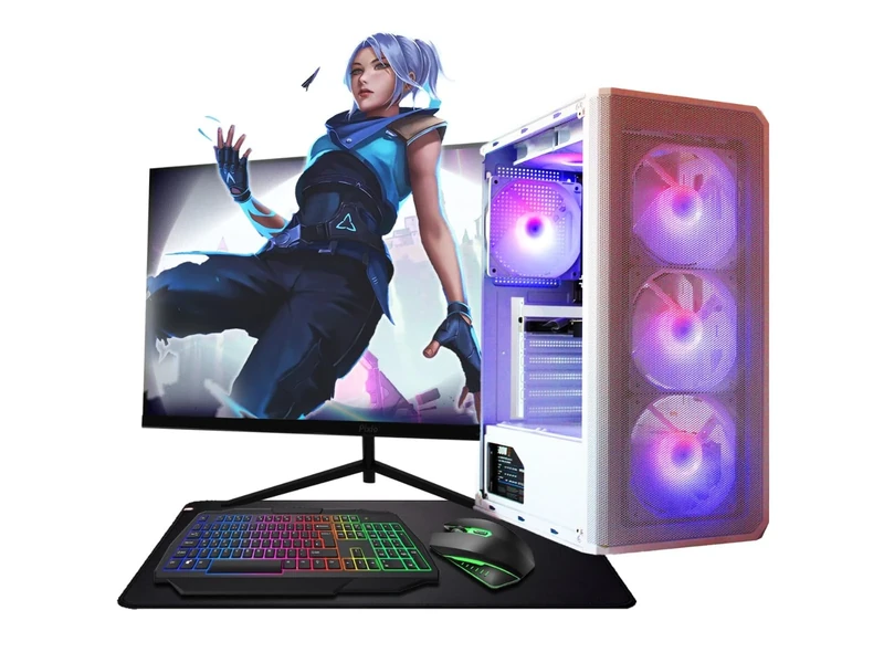 ASC Ryzen Gaming PC Bundle, AMD Ryzen 5 4500, GTX 3050 6GB Graphics, 16GB RAM, 256GB SSD + 1TB HDD, 500W 80+ PSU, WiFi, Windows 11, White 6 Fan RGB Case, 22" Monitor