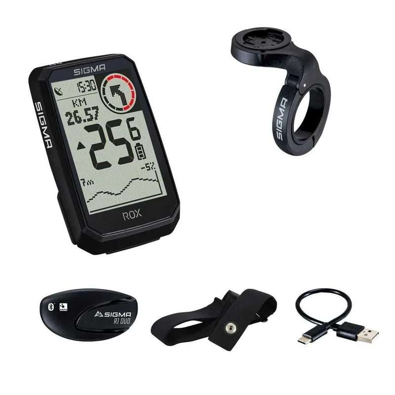 SIGMA ROX 4.0 Endurance Black HR Set | GPS Bike Computer Including Heart Rate Monitor and OVERCLAMP Butler | 41 Hour Battery Life | Compatible with Electric Bikes | 30 Functions