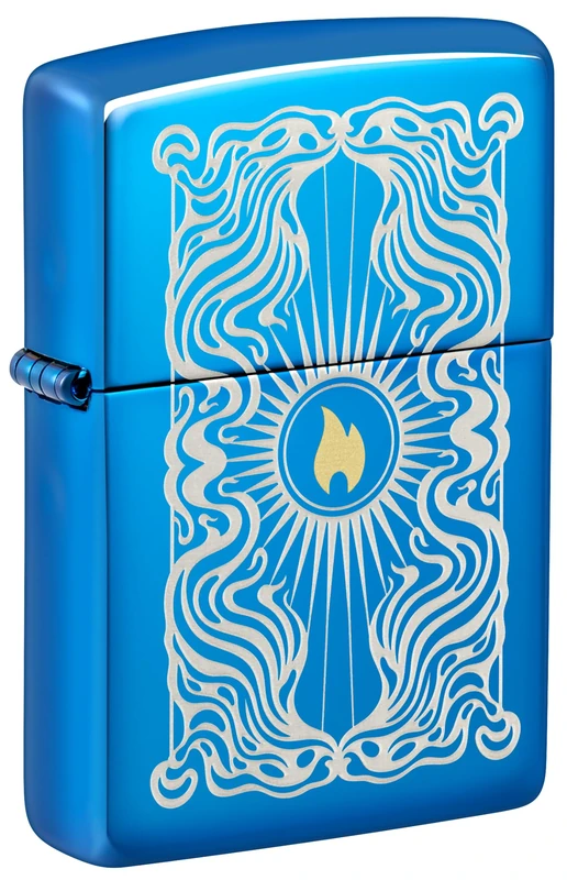Zippo Windproof Lighter, Fancy Flame, High Polish Blue, 360° Laser Two-Tone, Refillable, Reusable, Windproof Design, Gift Box, Made in USA
