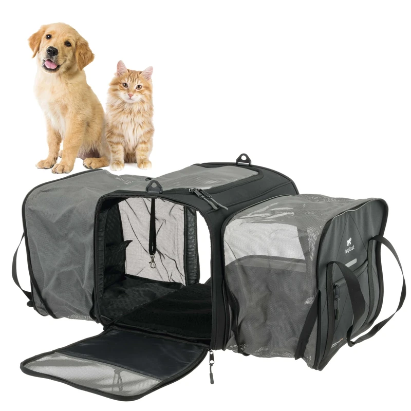 Ferplast Dog Carrier VOYAGER, Cat Carrier, Pet Carrier, Adjustable Handles and Shoulder Strap, Safety Belt, Expandable, with Cushion, Max 15 kg, 49x37x39h cm, Black