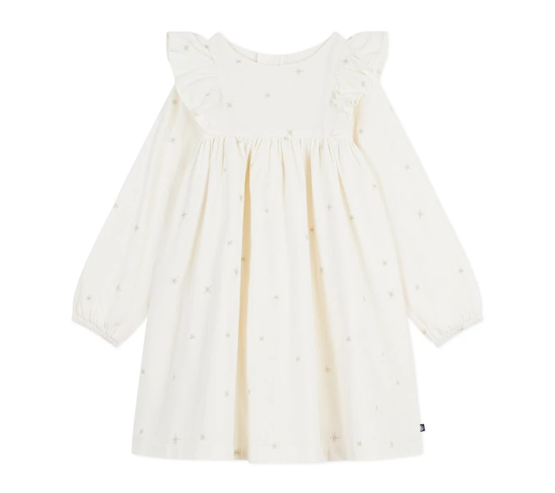 Petit Bateau Children's Long Sleeve Plain Velvet Dress, Milk/Silver, 6 Years