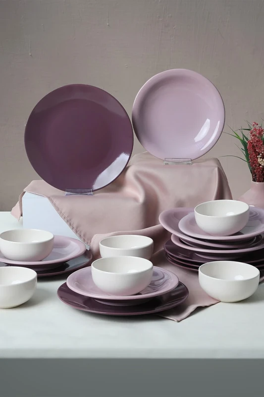 Elegant 18-Piece Ceramic Dinner Set, 100% Antibacterial, Easy Clean, Thermal Shock Resistant, Includes 6 Service Plates (26 cm), Dinner Plates (22 cm), Bowls (12 cm), Dishwasher & Microwave Safe