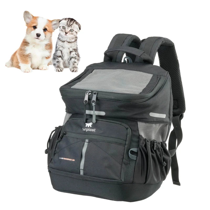 Ferplast Dog Carrier VOYAGER, Cat Backpack, Cat Carrier, Pet Carrier, Wide Opening, Adjustable Straps, Safety Strap, with Cushion, Max 10 kg, 29x21x36H, Black
