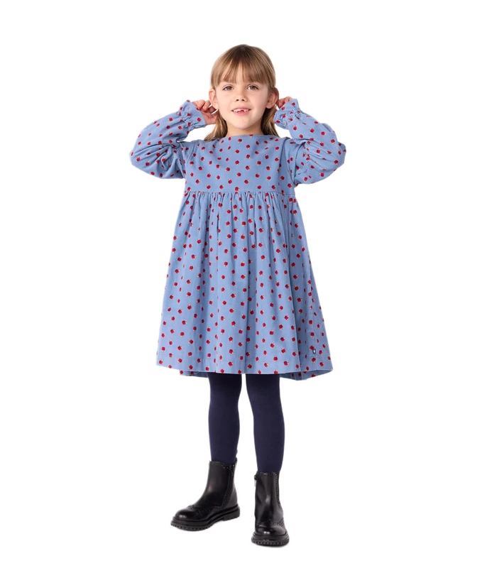 Petit Bateau Children's Long Sleeve Printed Velvet Dress, Adriatic/Multico, 10 Years - Image 1