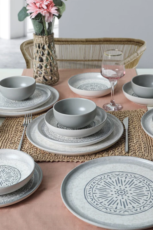 Elegant 24-Piece Ceramic Dinner Set, Stone Colour, 100% Antibacterial, Eco-Friendly, Easy-Clean, Dishwasher Safe, Perfect for Stylish Dining - Image 1