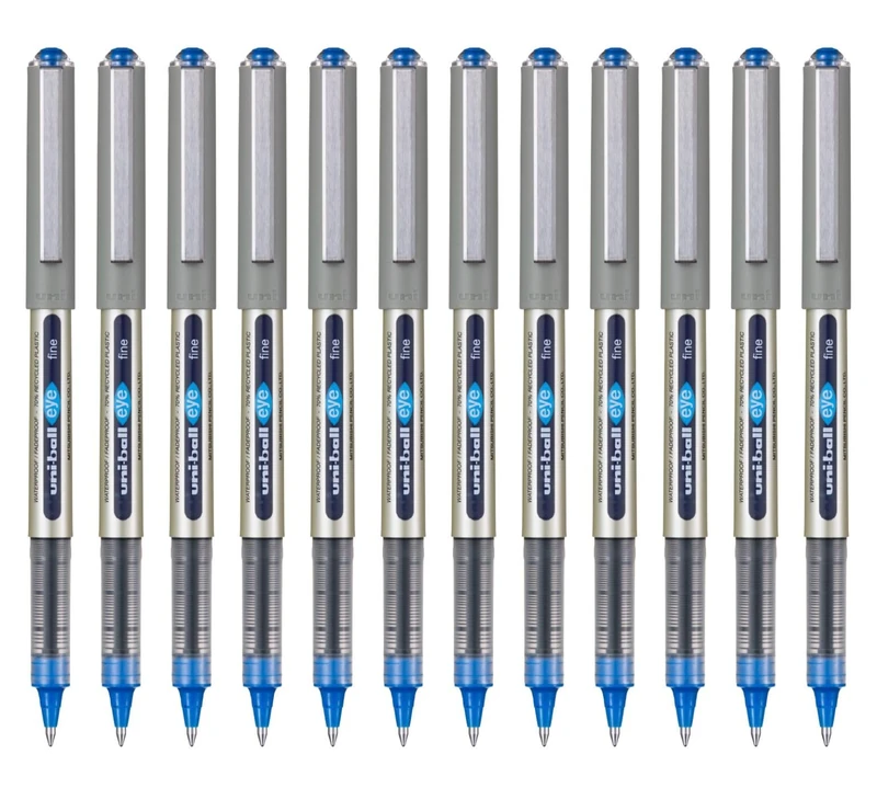 uni-ball - Eye Envelope, Fine Nib, Blue Liquid Ink Rollerball Pens (12pc Set) - Smooth, Comfortable, Long Lasting, Japanese Quality, for School, Work, Office, Study, Teacher, Notes, Journal, Gift