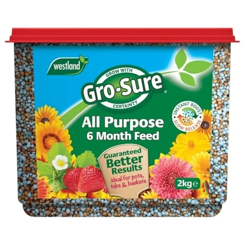 Gro-Sure All Purpose Slow Release Plant Food Dual Action Granules for Long-Lasting Blooms Slow Release Nutrients Ideal for Flowers, Fruits & Vegetables Feeds for 6 Months (2kg Tub)