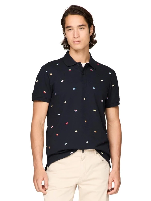 Tommy Hilfiger Men's Short Sleeve Polo Shirts in Regular Fit with Stretch and Organic Pique Cotton, Desert Sky, Medium - Image 1