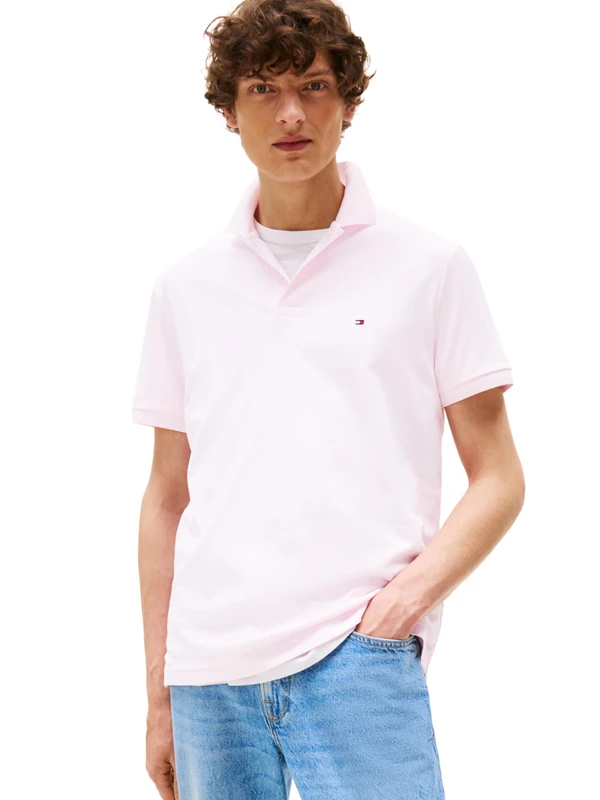 Tommy Hilfiger Men's Short Sleeve Casual Polo Shirts in Regular Fit with Liquid Cotton, Light Pink, S