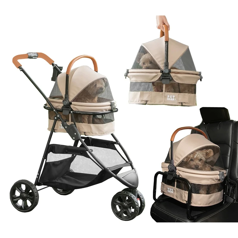 Pet Gear 3-in-1 Travel System, View 360 Ultra Light Travel System Stroller Converts to Carrier and Booster Seat with Easy Click N Go Technology, for Small Dogs & Cats, Ecru - Image 1