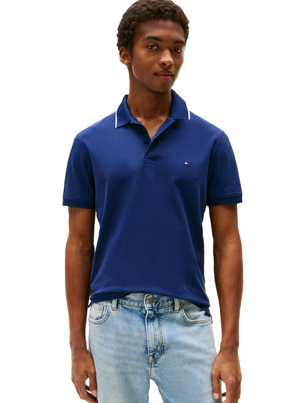 Tommy Hilfiger Men's Short Sleeve Casual Dri Polo Shirts in Regular Fit with Moisture Wicking and Stretch, Desert Sky Tipped, XL