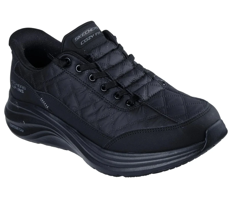 Skechers Men's Contour Foam Cozy Fit Casual Shoes, Black Mesh/Duraleather/Trim, 9.5 UK