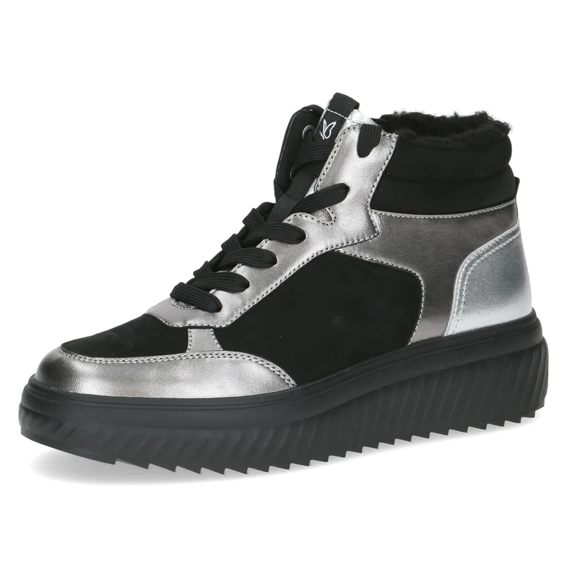 CAPRICE women's high-top leather sneakers lined, Black (Black Comb), 8 UK