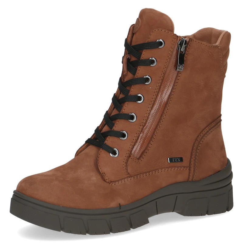 CAPRICE women's winter lace-up ankle boots leather water-repellent, Brown (Cognac Nubuc), 7.5 UK