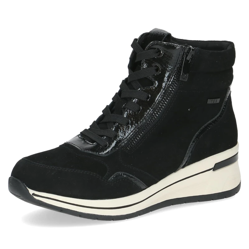CAPRICE Comfort Women's high-top leather sneakers extra width H, Black (Black Comb), 4 UK