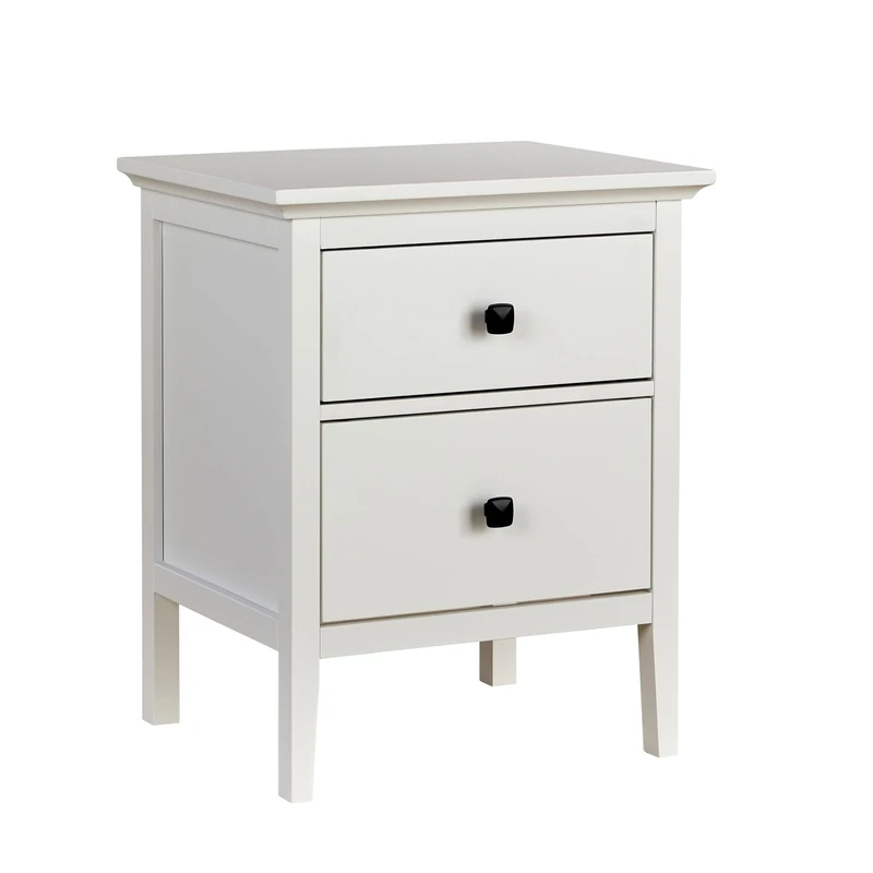 Home Source Bedroom Bedside Table Nightstand Cabinet, Side Chest Lamp Table, 2 Drawer, White
