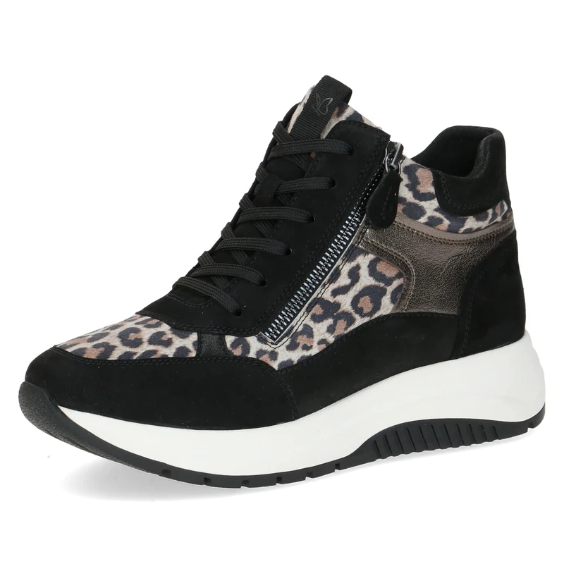CAPRICE women's high-top leather sneakers lined, Multicolor (Black Leo Comb), 6.5 UK