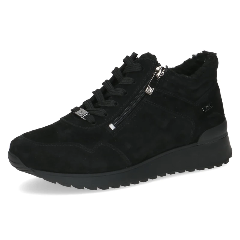 CAPRICE Women's low-top leather sneakers water-repellent, Black (Black Suede), 8 UK