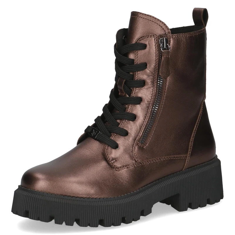 CAPRICE women's leather ankle boots lined, Metallic (Dk Brown Met), 7.5 UK
